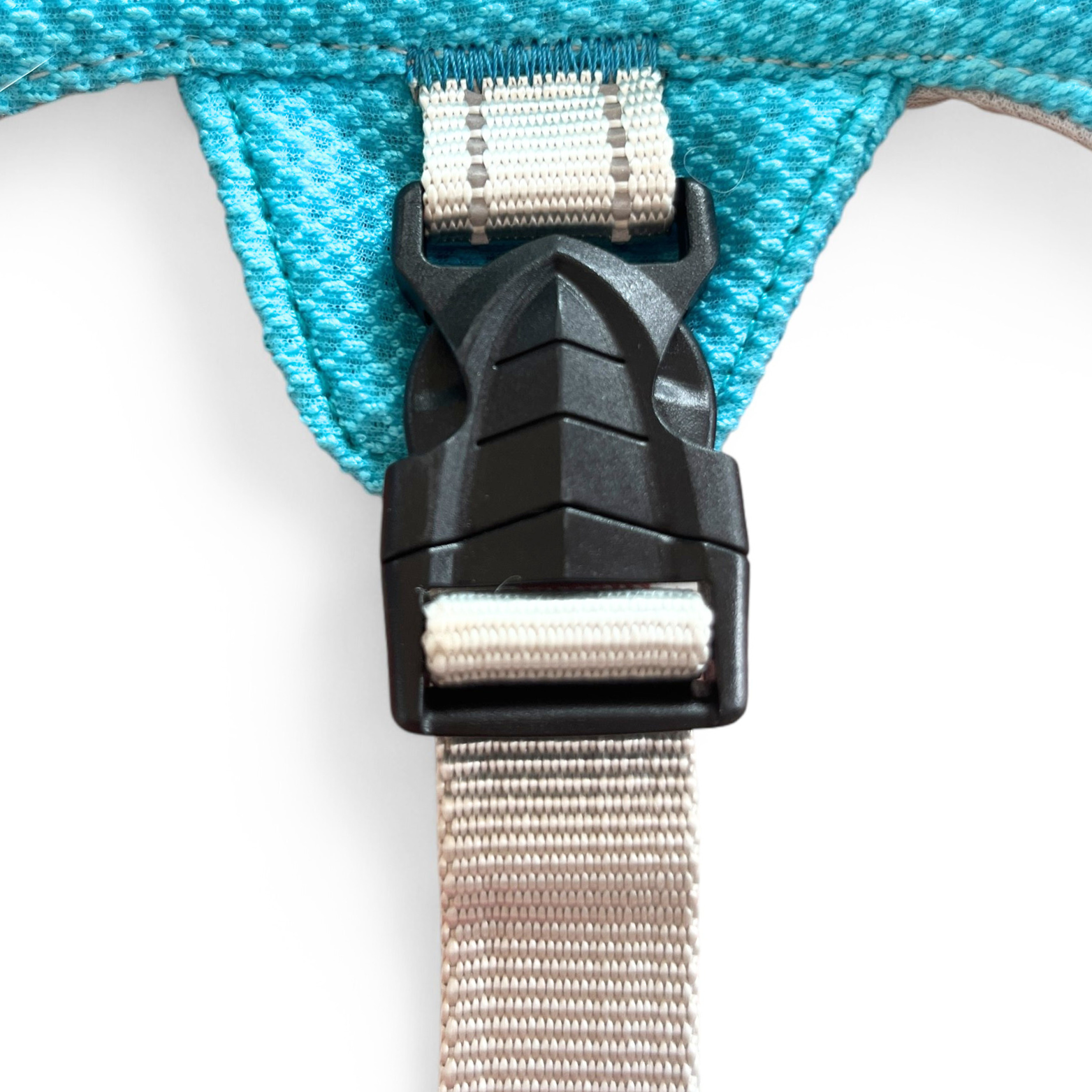 Zoom sur attache du harnais rafraîchissant 3 points OrkaDog avec boucle sécurisée